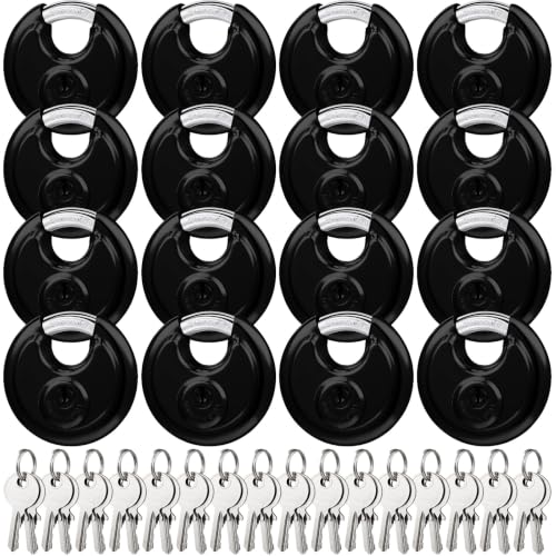 Image of Chumia 16 Pack Padlocks Keyed Alike, Stainless Steel 2-3 /4 inch Wide, 3 /8 inch Shackle Disc Locks for Outdoor, Storage Units, Garages, Gym Lockers(Black)