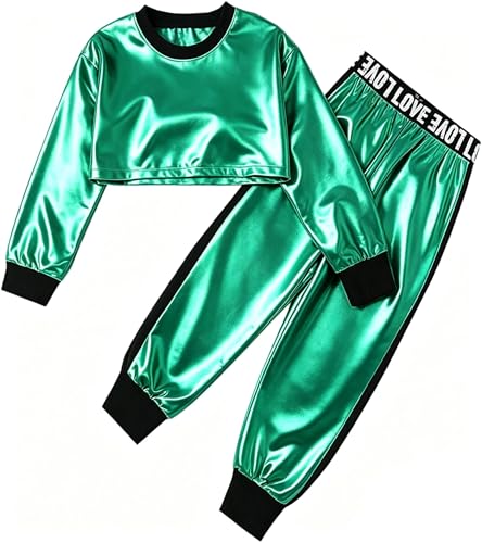 Image of Betusline Girls 2 Piece Outfits Girls Cropped Sweatsuit Pants Outfit Clothes Set, 4T-14 Years