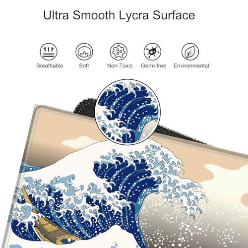 Image of Gaming Mouse Pad Large Mousepad Japanese Sea Wave Desk Mat XXL Big Desk Pad 31.5x15.75 Rubber Base Computer Pad with Stitched Edges Mouse Mat for Work Game Home Office