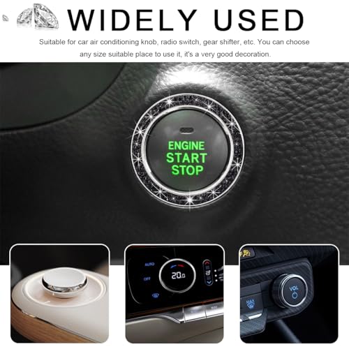 Image of Car Bling Crystal Rhinestone Engine Start Ring Decals, Sparkling Diamond Car Push Start Button Ignition Ring Sticker, Auto Key Ignition Knob Ring Decoration for Women Girls (Black)