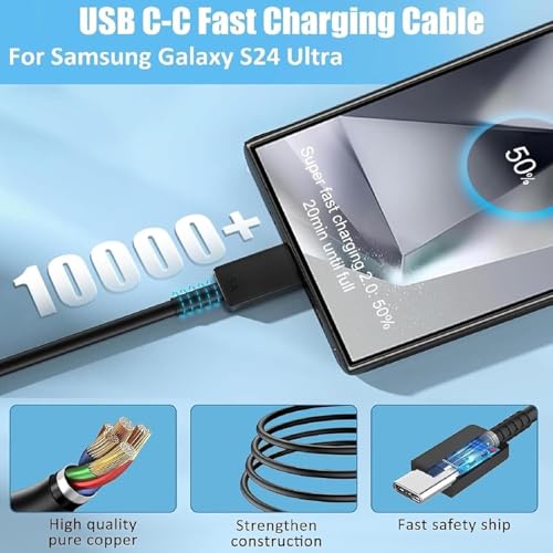 Image of GWINGS Samsung 25W Original Type C to 1M Fast Charging USB Cable High-Speed & Data Transfer Compatible with S25 /S25+ /S24 /S24+ /S23 /S23+ /S22 /5G /Ultra /Plus /Fe /Edge /S- Type-C Cord (Black) | Black