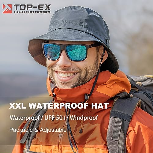 TOP-EX Wasserdichte Regenhüte für Herren & Damen, Allwetter Outdoor Safari Hut faltbar, UPF 50 Golf Eimer Sonnenhüte zum Angeln, Wandern, Trekking, verstellbar & winddicht M/L Schwarzblau