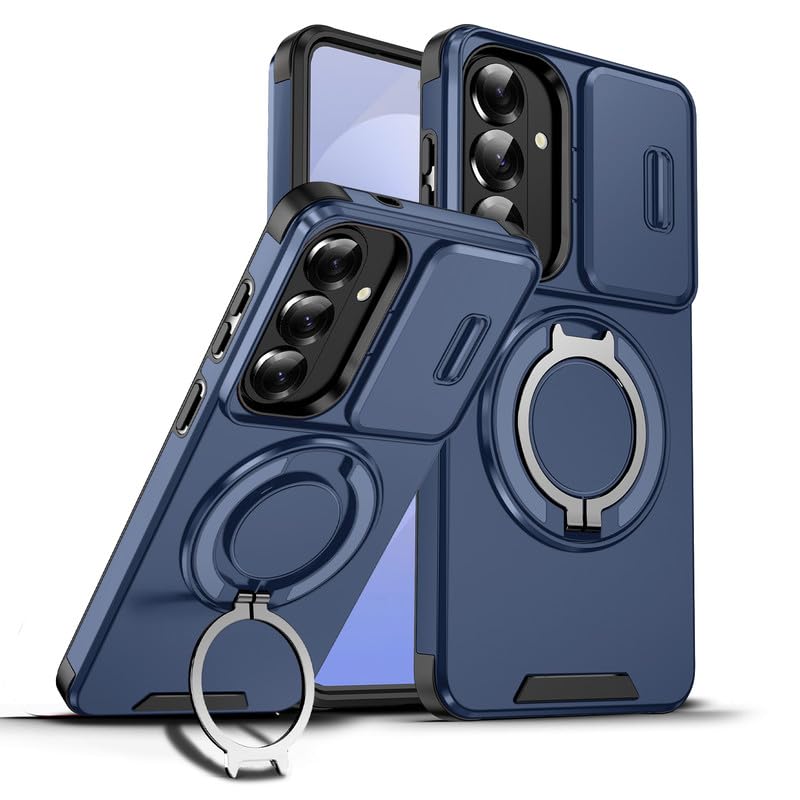 Image of LuxuryKase Shockproof Rugged Case for Samsung Galaxy S26 Plus | Slide Camera Cover | 360 Rotating Ring Kickstand | Military-Grade Protection - Navy Blue