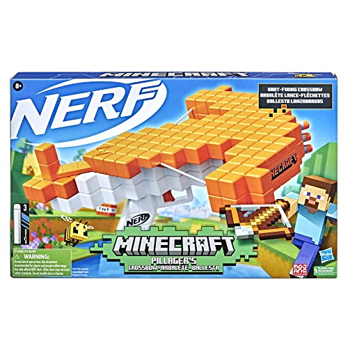 Image of Nerf Minecraft Pillager's Dart-Blasting Crossbow, Includes 3 Elite Darts, Real Crossbow Action, Toys for 8 Year Old Boys and Girls and Up