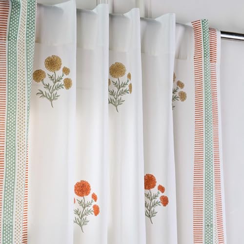 Image of Peepul Tree Mix and Match Solid and Sheer Door Curtains in Sage Rust, Mustard & Teal | 7 Feet | Set of 4 | 2 Solid & 2 Sheer Curtain| Layered Curtains | Pure Cotton | Back Loop Curtains
