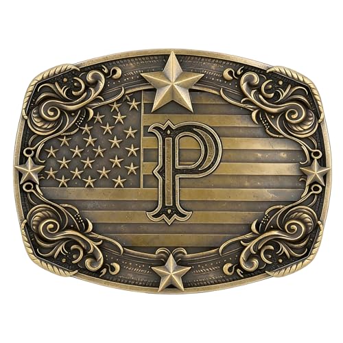 Image of Cowboy Belt Buckle for Men Vintage Western Rodeo Texas Initial Letter ABCDJMR to Z Belt Buckles