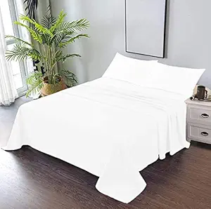 CCWB 100% Cotton Percale Single Flat Sheets with Pillowcases Solid White 400 Thread Count Bedding Items (3 Pc Sets (1 Flat Sheet & 2 Pillowcases)- Single, Swan White)