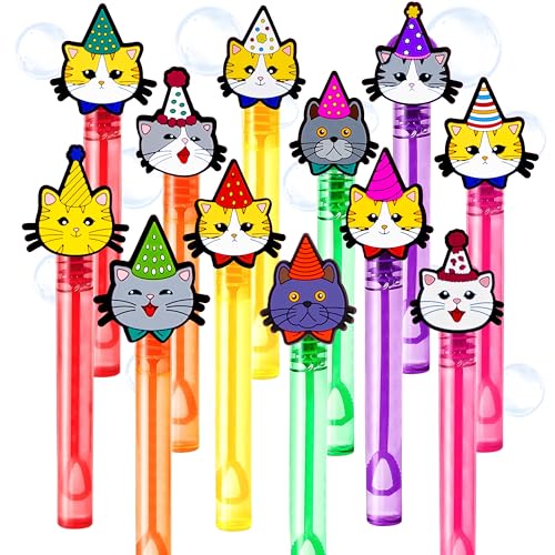 Cat Party Favors for Kids – 24PCS Cute Kitten Bubble Wands, Great for Birthday Supplies, Pinata Fillers, Goodie Bags & Classroom Rewards