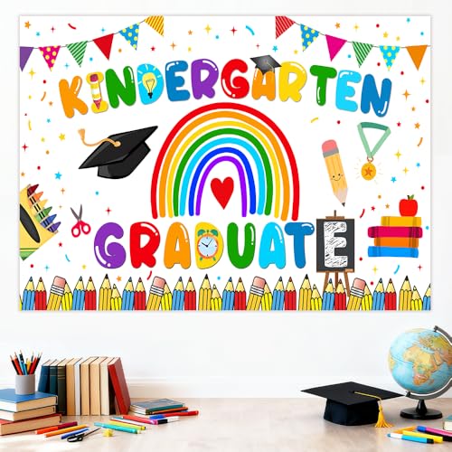 AIBIIN Kindergarten Graduate Banner Large Kindergarten Graduation Backdrop Preschool Graduation Decorations Class of 2026 Last Day of Kindergarten Graduation Party Decorations 70.8 x 43.3 inch White