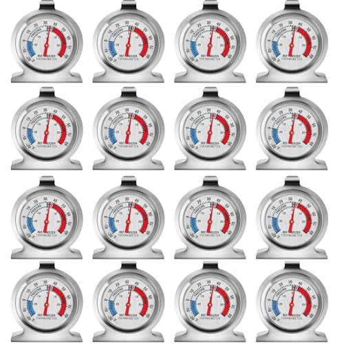 16 Pack Refrigerator Thermometer, Large Dial Freezer Thermometer with Hook