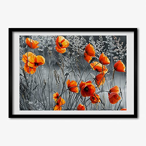 Tableau peinture coquelicots avec cadre photo 70x50 cm Tulup en bois pour décoration murale