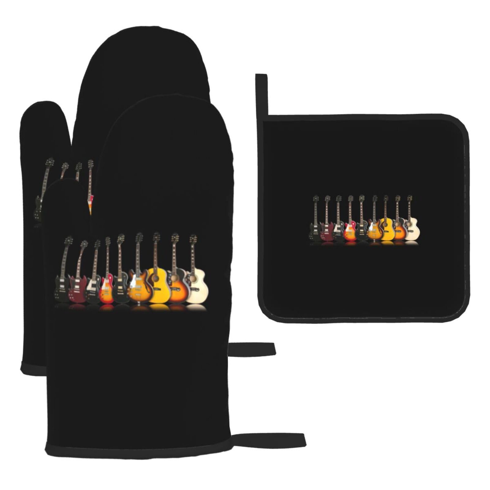Electric Guitar Print Oven Kitchen Gloves For Baking Outdoor Grilling Home Use Mitts Microwaving Bbq