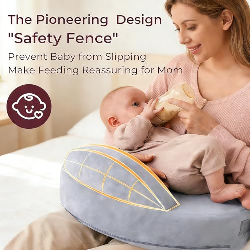 Almohada de lactancia de espuma viscoelástica, almohada de lactancia de tamaño grande, soporte ergonómico y valla de seguridad original para la seguridad del bebé, lactancia más fácil y saludable - imagen 2