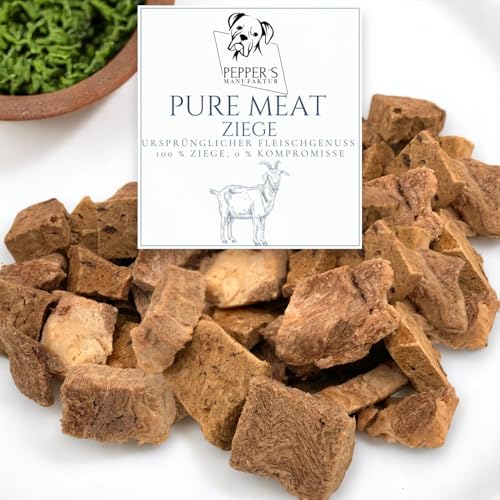 Pure Meat Ziege von Pepper’s Manufaktur – 100 % Ziege, gefriergetrocknet – TrockenBARF- Monoprotein-Snack für Sensible Hunde – naturbelassen, ohne Zusätze, ideal bei Unverträglichk (200g)