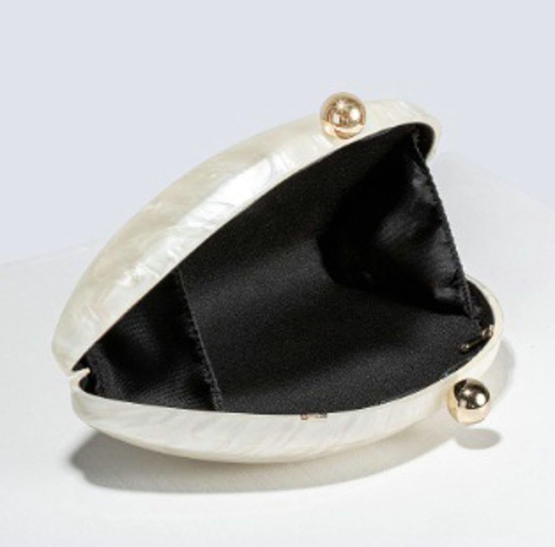 Jusavie Acrylic Pearl Clutch Purses Women Shell-shaped Evening Handbag Evening Clutch Bag with Chain for Prom Wedding Party