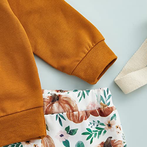 Baby Girl Halloween Outfit Pumpkin Pie Crewneck Sweatshirt Shirt Top Bell-Bottom Pants Sets Cute Toddler Clothes3
