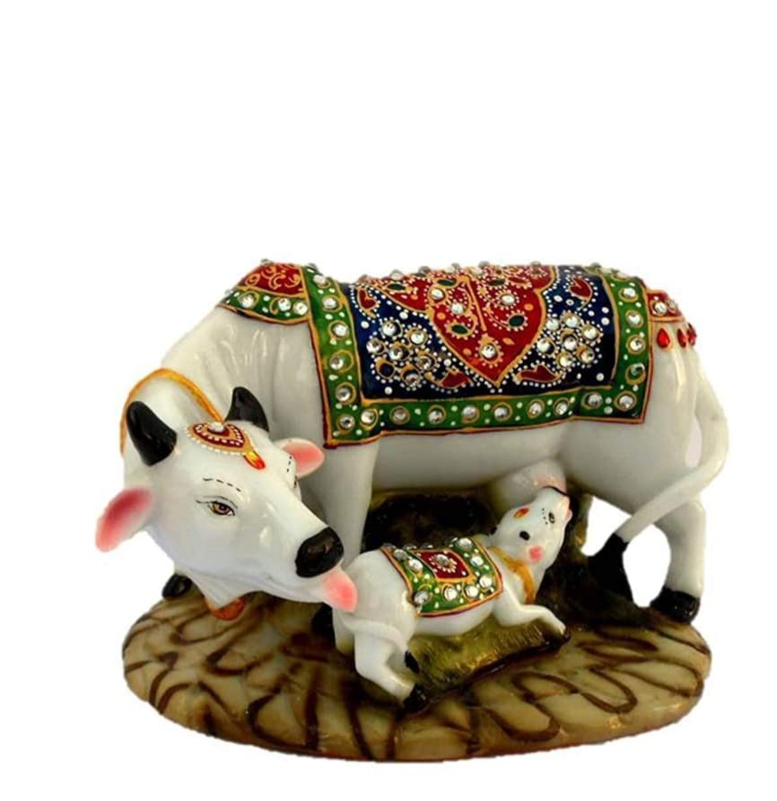 Statue de vache et veau verte bibelot polyrésine TREASURE WAVE 15cm