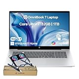 HP OmniBook (Envy Next Brand) 7 17 Laptop for Business Users, 17.3' FHD Touchscreen, Ultra 7 258V Performance for Multitasking, 32GB Onboard RAM, 1TB SSD, Wi-Fi 7, W11H, Bundle with PCO Laptop Cooler