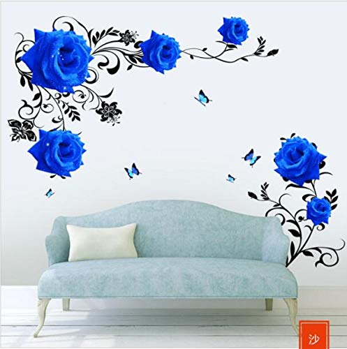 Covpaw® Wall Sticker & Mural Rose Vine Blue Home Decor Accent Living Room Bedroom Flower Wall Decal Corridor Stair Removable #TOP3