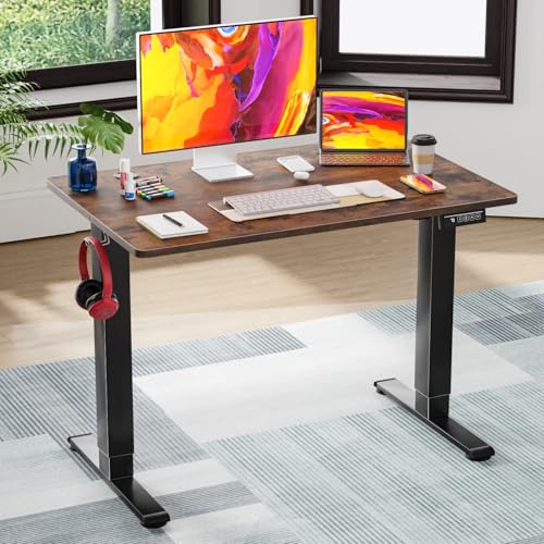 Image of PayLessHere 40 Inch Electric Standing Desk Sit Stand up Desk Home Office Desk with Large Space Headphone Holder 2 Memory Function for Home,Office,Meeting Room (Brown)