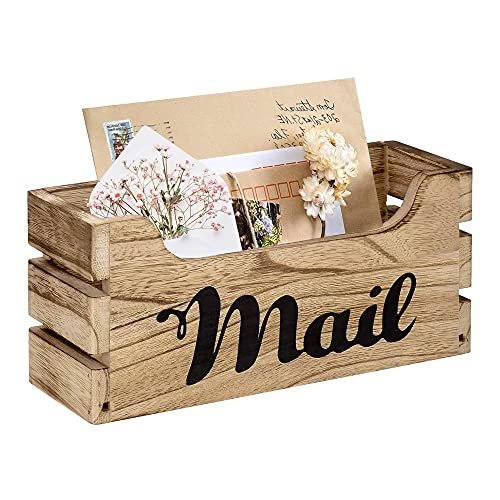 Farmhouse Decor Rustic Mail Organizer Countertop, Rustic Wood Tabletop Mail Organizer with Hanging Hardware and Decorative Wooden Mail Holder for Wall Mail Organizer (Rustic Brown)â€¦10set