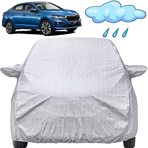 Image of Slavia Waterproof Car Cover With Mirror Pockets, Shinning Silver Design, Non-Woven Fabric, Triple Stitched, Compatible With Skoda Slavia (2022-2024), Car Accessories
