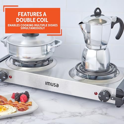 Image of Imusa USA GAU-80312US Electric Double Burner 1750-Watts, Stainless Steel, Silver