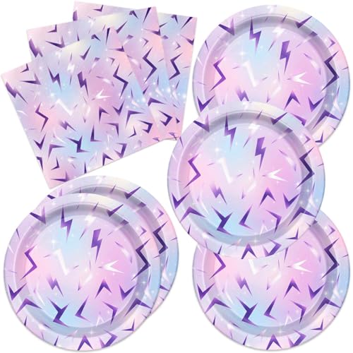 40pack Demon Movie Birthday Decorations Kpop Theme Lightning Crack Print Birthday 20 Plates and 20 Napkins Supplies Hunters Girls Party Decorations