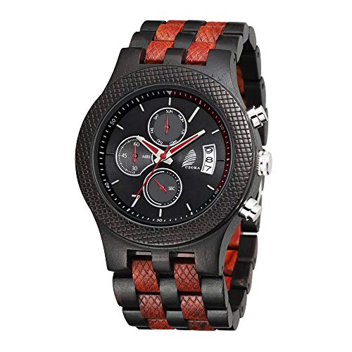 CZOKA Reloj de Madera para Hombres, 100% Reloj de Madera Natural Movimiento de Cuarzo...