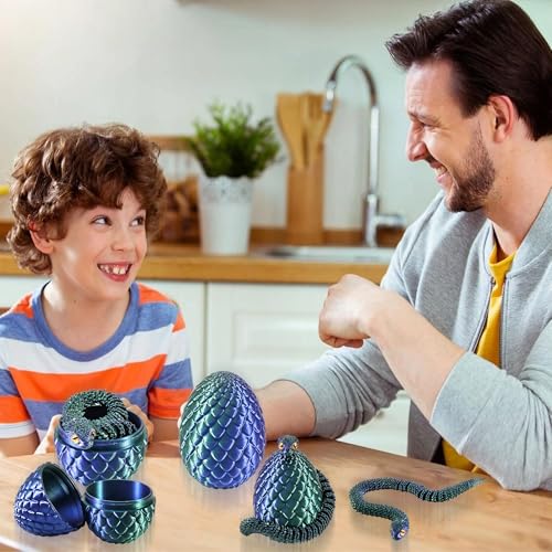 Joycabin 3D Gedruckte Schlange Spielzeug, Ostern 3D Gedrucktes Drachenei Schlangeneier, Easter Schlangeneier, 3D Gedruckte Tiere Spielzeug für Kinder Geschenke Schreibtisch Wohnkultur (Blau Grün)