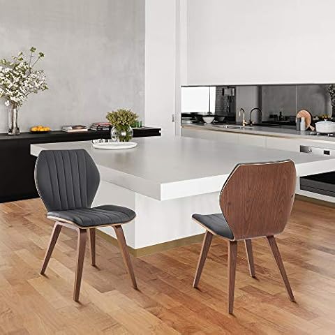 Armen Living Faux Leather and Wood Dining Chairs-Set of 2, Bentwood, Grey/Walnut, 19" Seat Height Cover