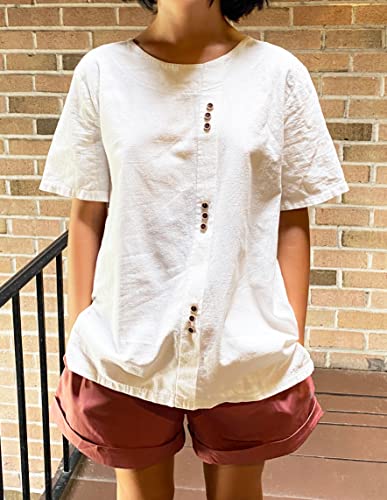 Women Cotton Linen Crew Neck Short Sleeve Tunic, Tee Shirts Tops Loose Fit, Linen Blouse for Women3