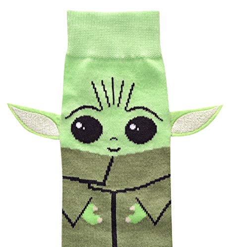 STAR WARS Men's Baby Yoda Full Character Cosplay Crew Socks with Embroidered Ears3