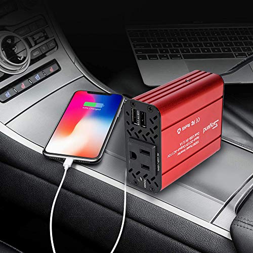 Soyond 150W Car Power Inverter - DC 12V to 110V AC Converter 4.2A Dual USB Charging Ports Car Charger Adapter Modified Sine Wave Converter for Car Cigarette Lighter with AC Outlet for Car (Red) - Thumbnail 2