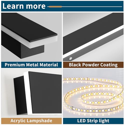 Image of 2 Pack 47.2inch Long Linear Outdoor Wall Light, 6000K Cold White Modern Wall Mounted Sconce, IP65 Waterproof, 42W, Black Exterior Lighting Fixture for Garage, Patio, Porch, Garden