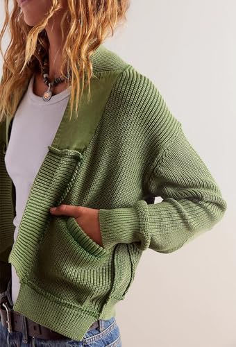 Image of Womens Cropped Cardigan Sweaters Y2k Open Front Cardigans Long Sleeve Oversized Fall Sweater Trendy