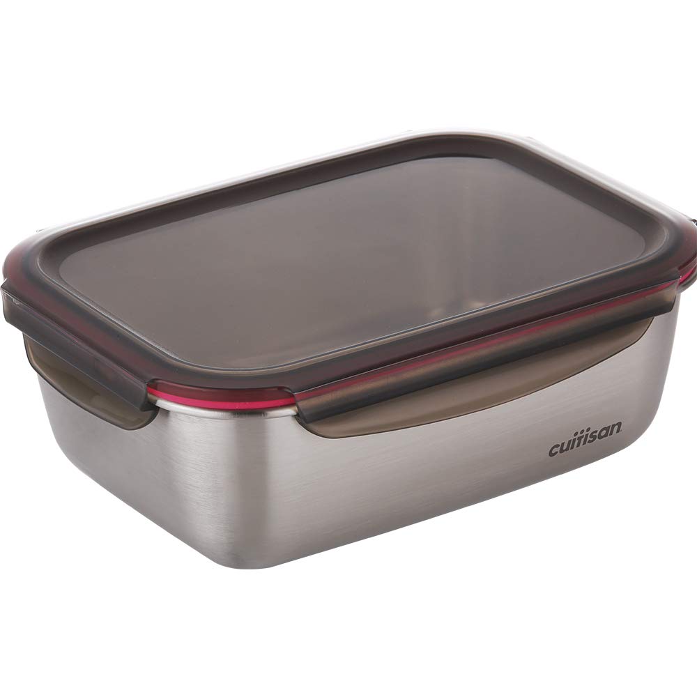 CANDL Cuitisan (Flora) recipiente hermético de acero inoxidable con tapa de clip, apto para microondas + horno, rectangular, recipiente para alimentos, EC7-SS10, (25,9cm x 19,5cm x 9,6cm / 2800ml)