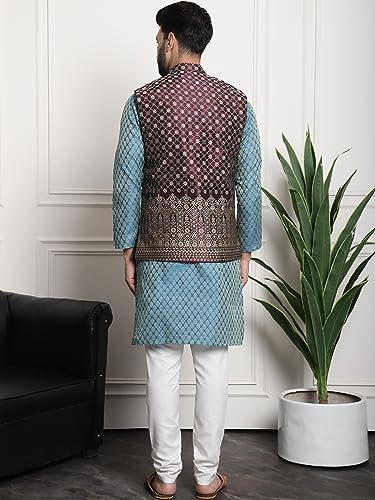 Image of SOJANYA (Since 1958 Men's Jacquard Silk Kurta and Pyjama with Nehru Jacket