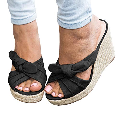Womens Espadrilles Wedge Sandals Slides Platform Slip on Bow Knot Open Toe Summer Mules Shoes2