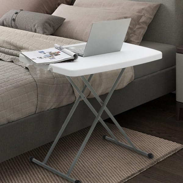 PUSHPA BAA Height Adjustable Folding Tray Table Portable White Dinner & Laptop Table Easy Storage for Living Room Bedroom Tools | Pack of 1 2