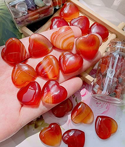 Image of 20 PCS Natural Heart Healing Crystals Red Carnelian Agate Polished Crystal Mini Pocket Stones Cute Palm Love Gemstones Set Bulk Wholesale Reiki Energy Balancing Meditation Valentine's Day Gift