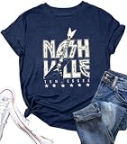 Rock Concert Outfits for Women Nashville T Shirt Vintage Graphic Tees Country Concert Short Sleeve, 1Blue, Medium