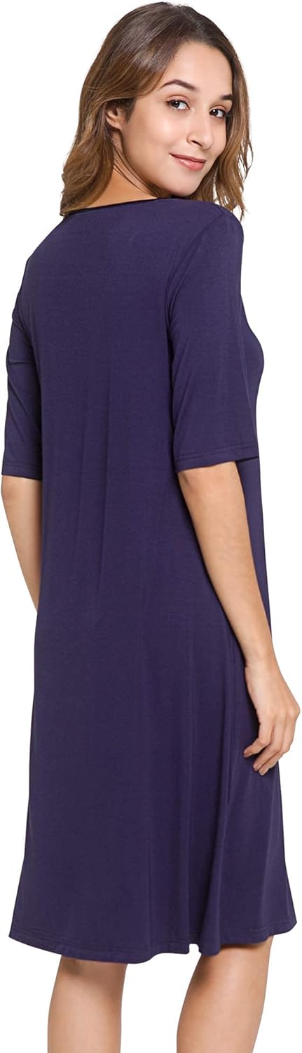 WiWi Viscose from Bamboo Nightgowns for Women Short Sleeve Sleep Shirt V Neck Nightgown Plus Size Sleepwear S-4X,