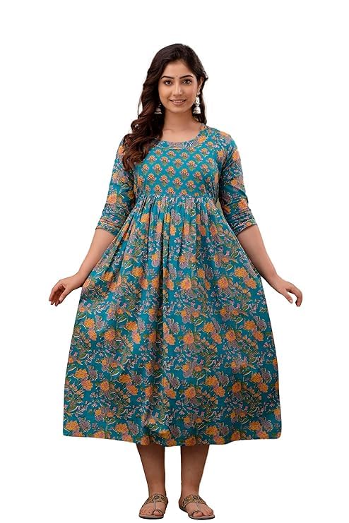 Image of Women's Pure Cotton All Over Printed Maternity Feeding Kurti | All Over Print Maternity Gown