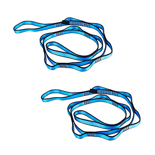 Geelife Daisy Chain Rope 2 pcs Looped Strong Straps 23 kN Climbing Lanyard Nylon Daisy Chains Multi Loop Aerial Yoga Webbing Sling 53 Inches (Blue)