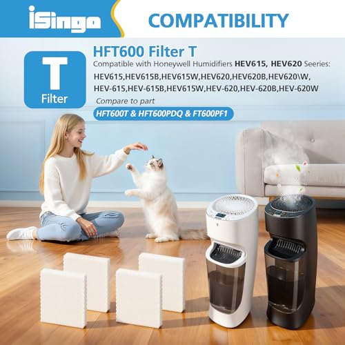 Image of 4 Pack Humidifier Wicking HFT600 Replacement Filters T | For Honeywell Tower Humidifier HEV615 HEV620 Cool Moisture Humidifier, Compare to part HFT600T HFT600PDQ