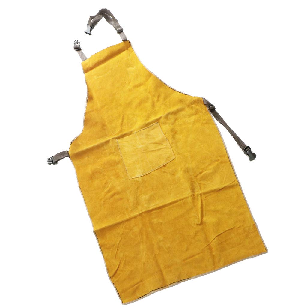 Welder Apron Heat Insulation Welding Artificial Cowhide Yellow 95x65cm