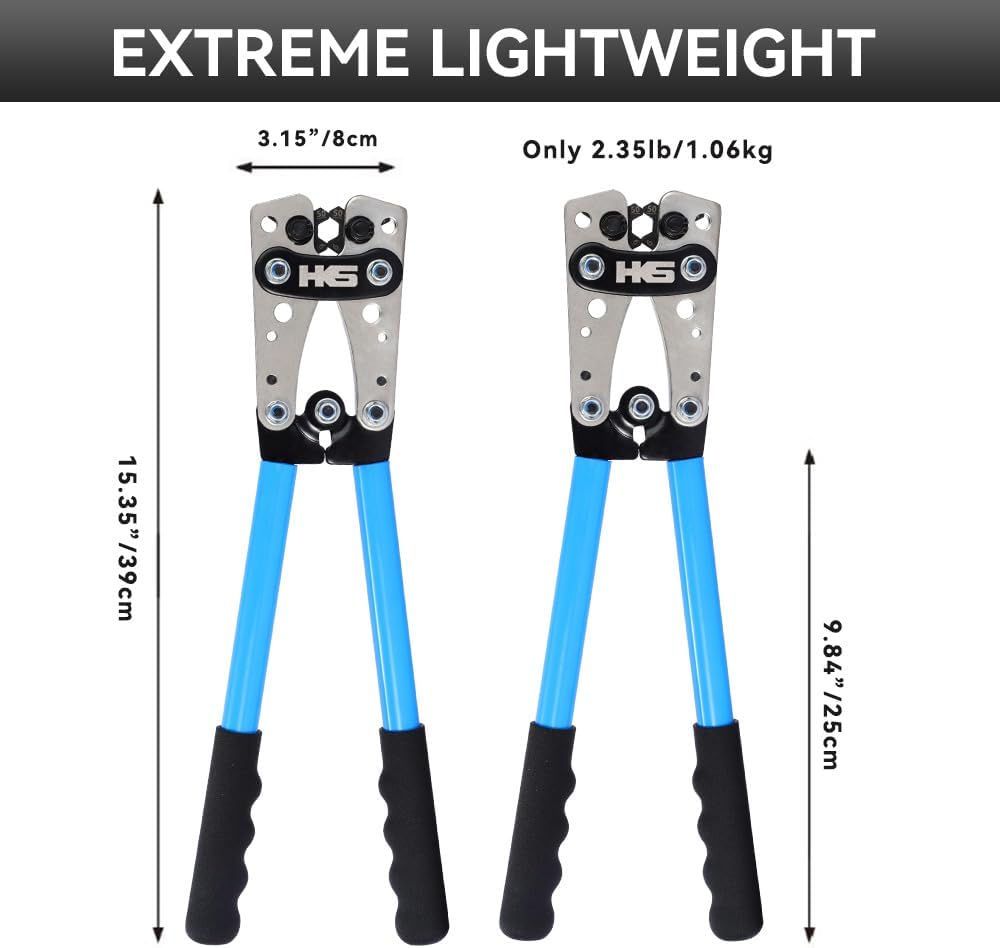 HKS Battery Cable Lug Crimping Tool 10-1 AWG with Cutter, 60Pcs Copper Ring Terminals & 60Pcs 3:1 Heat Shrink Tubing, Heavy Duty Wire Crimper Set for Battery Cables