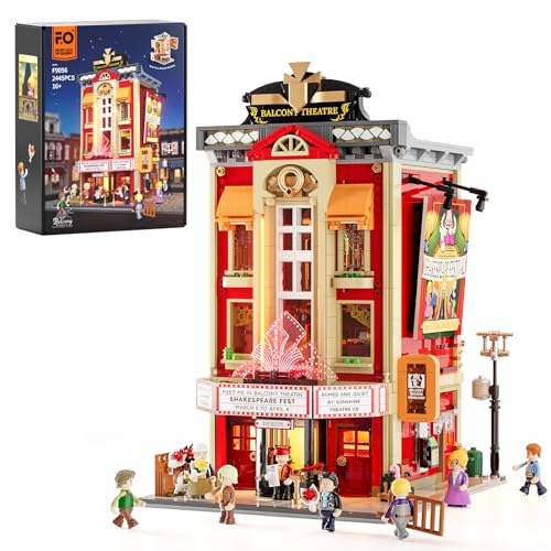 FUNWHOLE Balcony-Theatre Lighting Building-Bricks Set – City Town Creator House LED Light Multi-Form Modular Collectible Display Kit 2445 Pcs for Adults and Movie Lovers