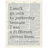 Alice Wonderland Quote Dictionary Wall Art - 11x14 Vintage Literary Home Decoration - Upcycled Book Page Print for Bedroom, Living Room, Office - Unique Gift for Book Lovers, Women, Fans - UNFRAMED